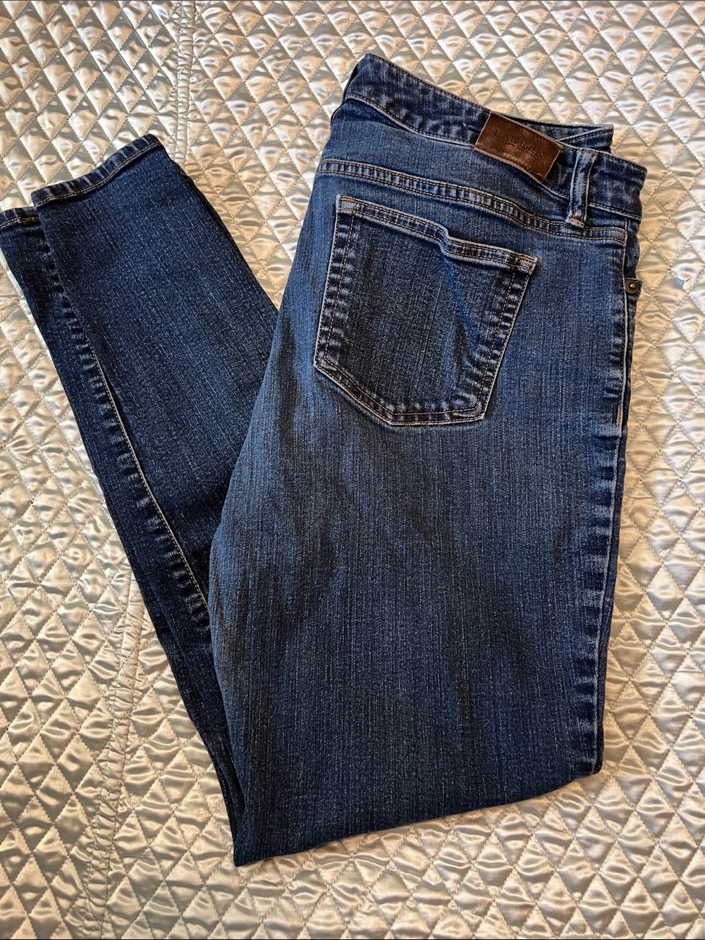 Lauren Ralph Lauren Blue Denim Jeans with Brown Leather Patch